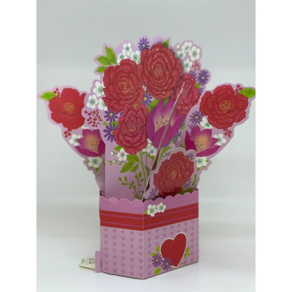 Hallmark Pop-Up Flower Bouquet Card With Roses & Bow Design Special Occasions - Picture 2 of 5